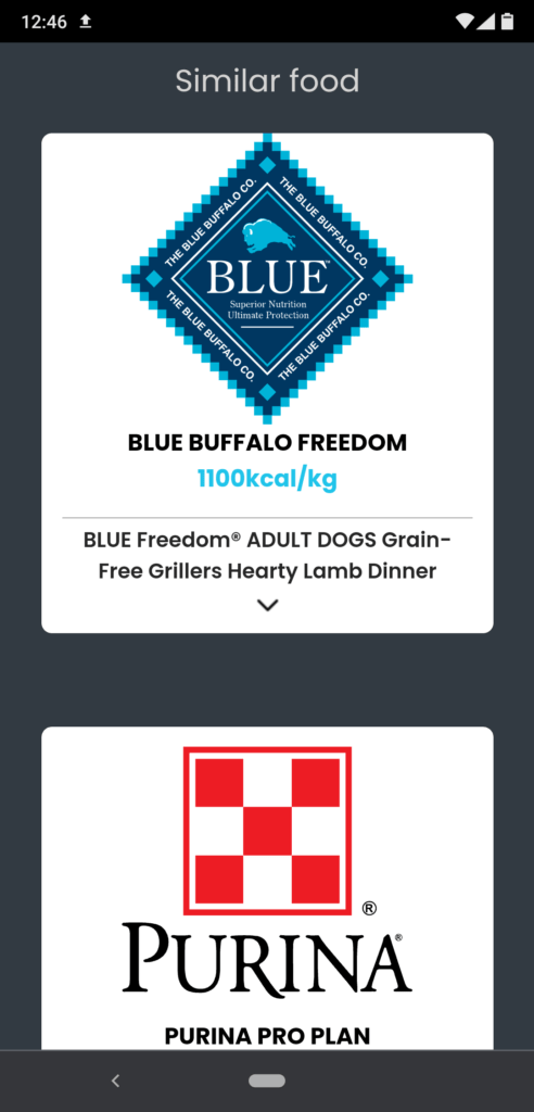 PAWSM food similarity tool - similar foods